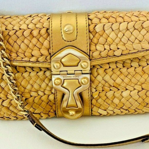 Michael Kors Santorini Straw Clutch Satchel Chain - Picture 2 of 7